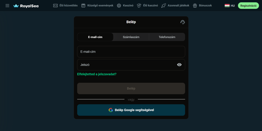 Royalsea hu login page