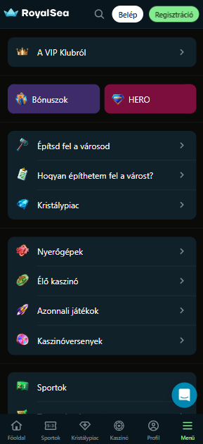 Royalsea hu app navigation page